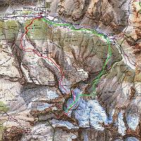  Le parcours du jour: la montée en rouge et la descente en vert.